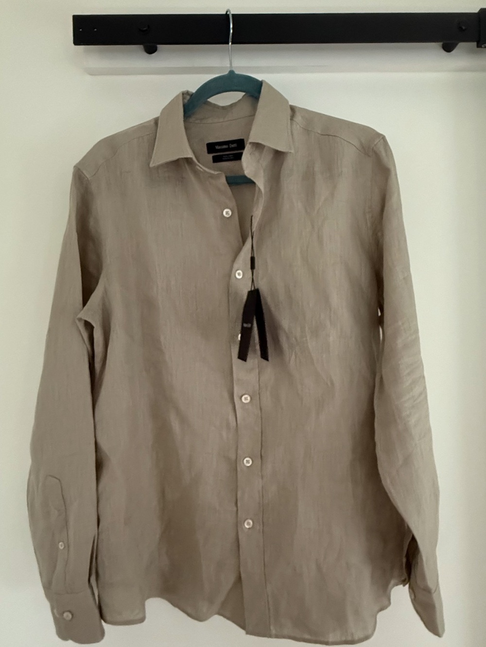 Massimo Dutti Men's Lightweight Linen Button-Up Shirt — Taupe